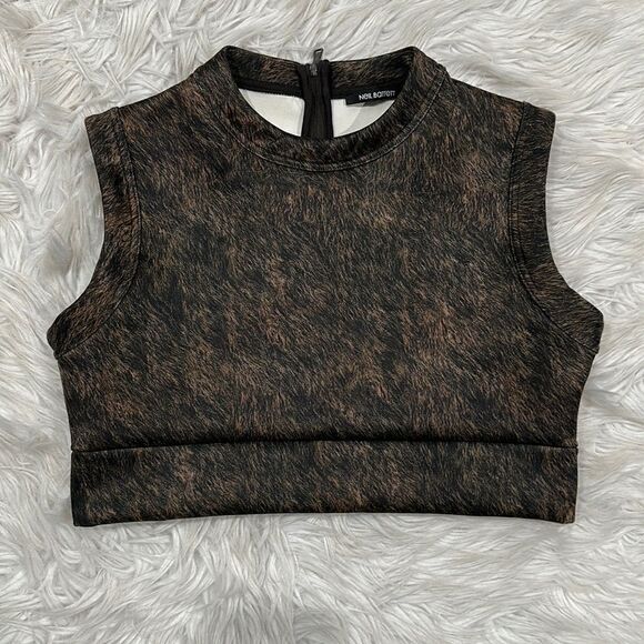 Neil Barrett Black and Brown Marbled Back Zip Slim Fit Crop Tank Top Sz S - Picture 1 of 12
